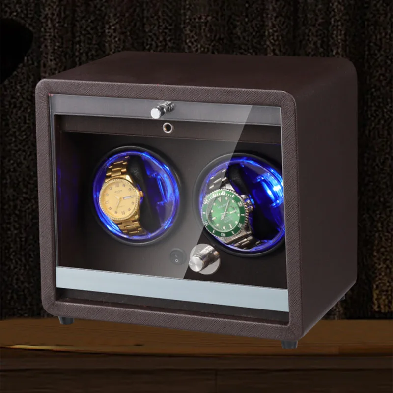 Automatic Watch Winder Silent Vertical Watches Winders Antimagnetic Leather Watch Winder LED Lamp Organizer Packaging Supplies