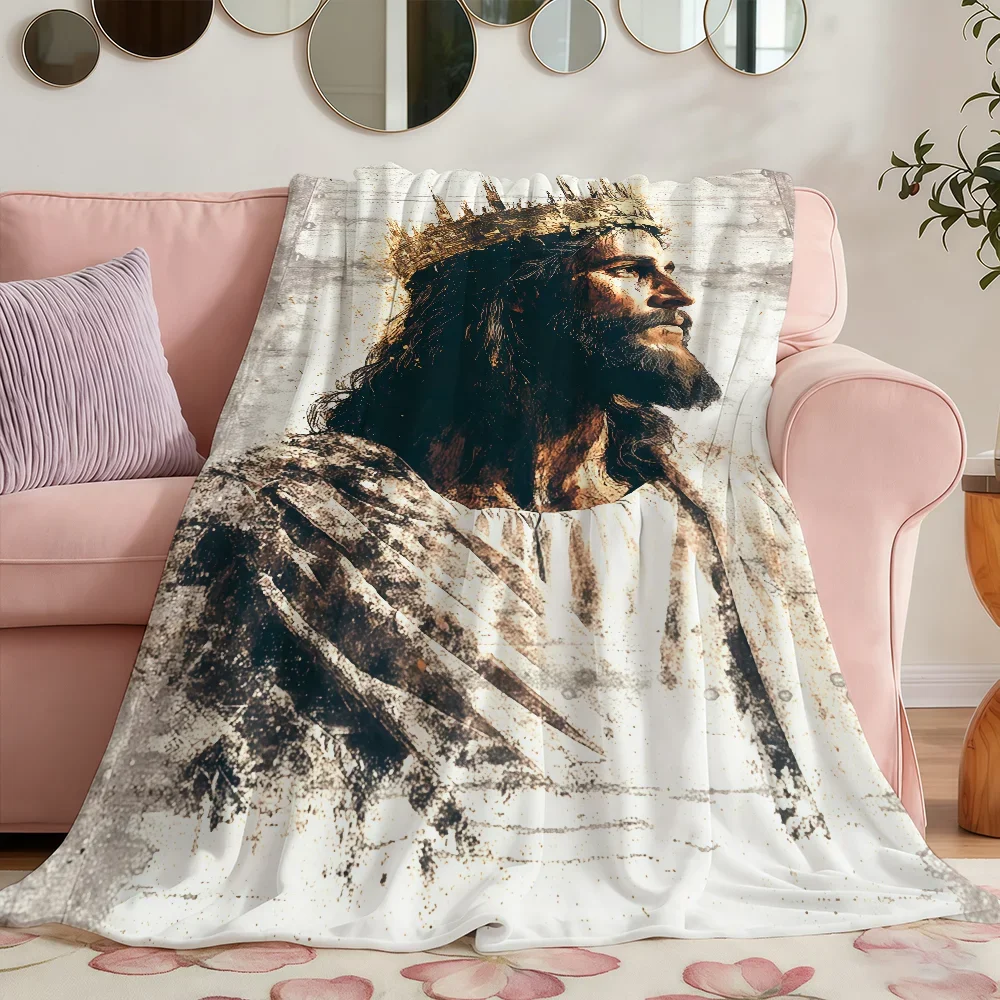 Majestic King Portrait Throw Blanket for Sofa Couch Decor Luxury Renaissance Style Gift