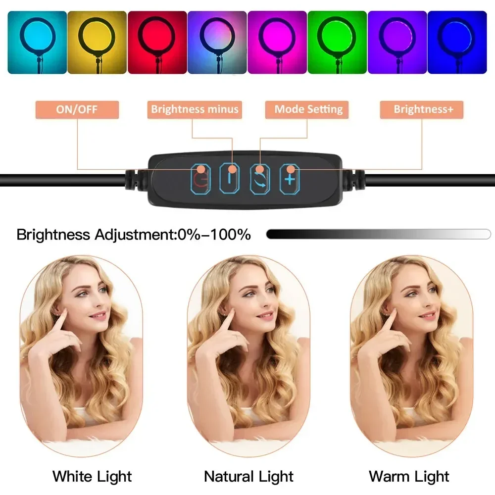 ZOMEI 26cm Photo Ringlight Led Selfie Ring Light Phone Lamp Photography Lighting with 130cm Tripod Stand Holder Youtube Video