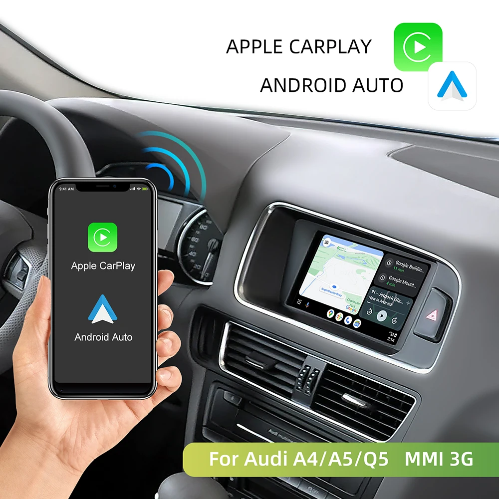 Ritme Draadloze CarPlay Android Auto Interface Adapter voor Audi A4 A5 Q5 2008-2018 MMI 3G met AirPlay Mirror Link Bluetooth