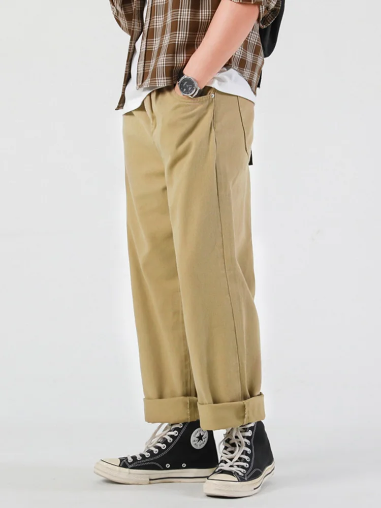 Sycpman Belt Loose Fashion Straight Tube Mens Trouser New Student Brand Long Pants Japanese Streetwear Harajuku Cotton