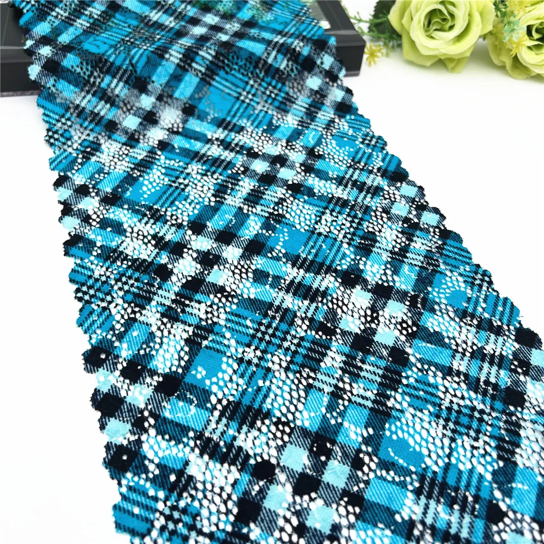 3y/lot Width 7 5/8 inch(19.50cm) 2-Tone Blue Elastic Stretch Lace Trim For Sewing Craft DIY Apparel Fabric Lace Garment Material
