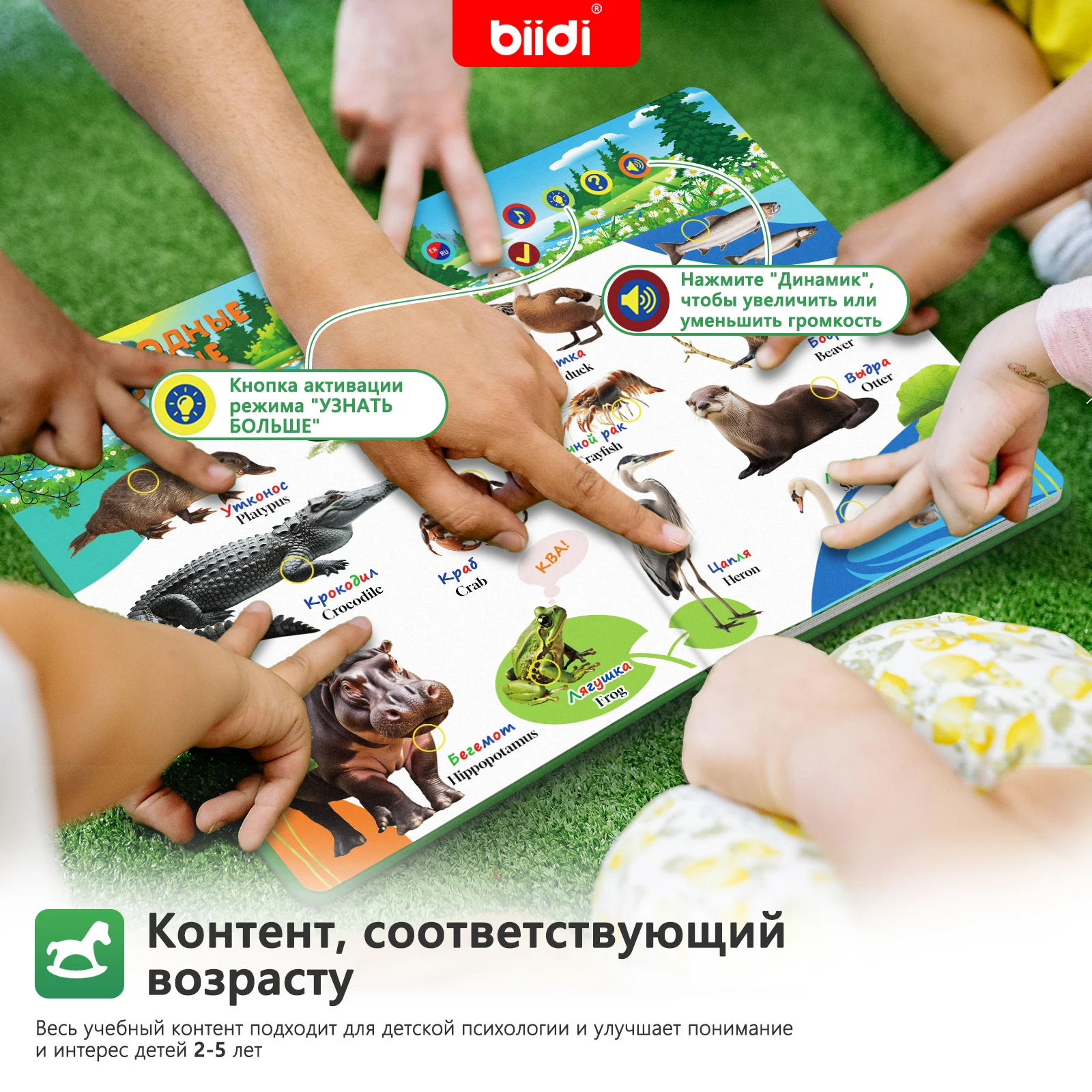 Russian-English Animal Sound Talking Book for Kids Interactive Musical Toy