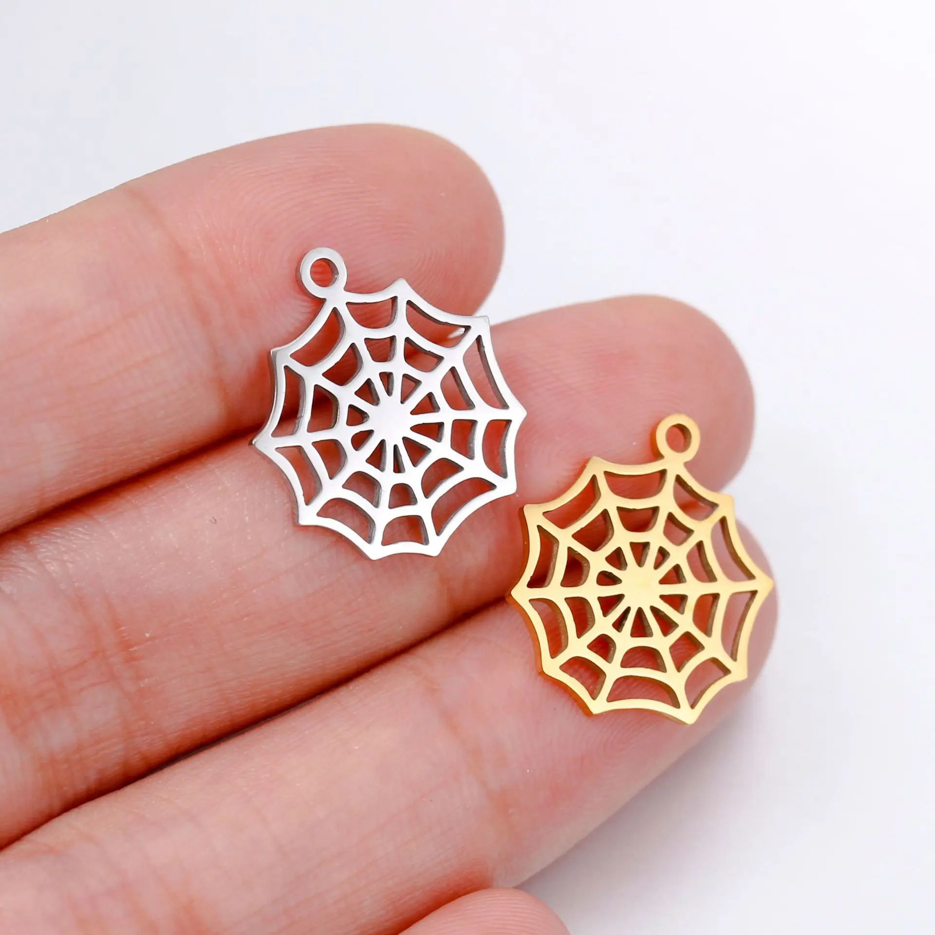 5Pcs/Lot Halloween Theme Stainless Steel Charms for Jewelry Making Accessories Hollow Cobweb Pendant Charm Bracelet Necklace DIY