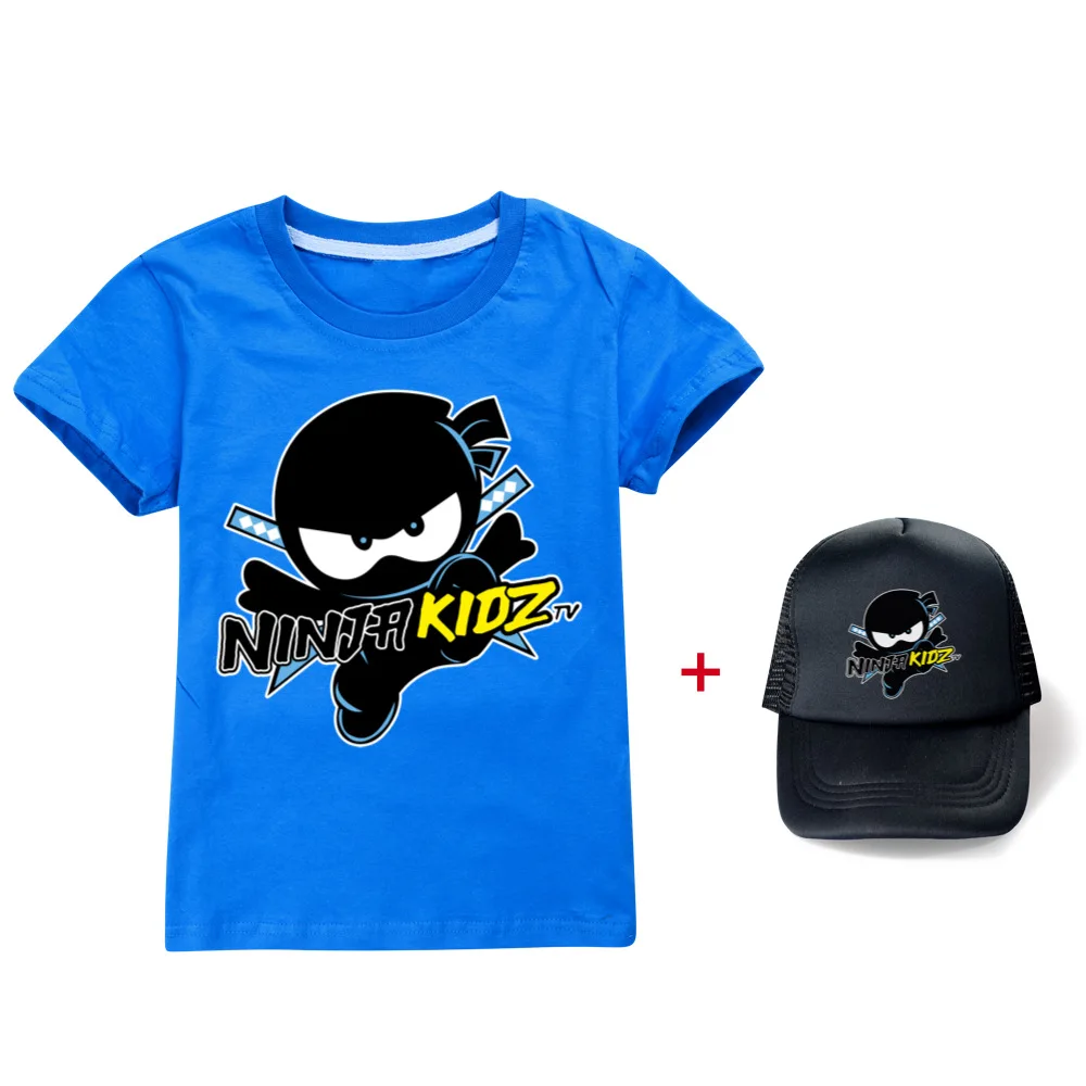 

Cartoon NINJA KIDZ Kids Clothes Boys Girls Cotton T-shirts Children Fashion Clothing Summer Tops Casual Tees+sunhat Teen Shirts