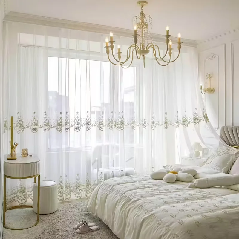 1pc European Classical Embroidered Sheer Curtain, Transparent Curtains for Bedroom Balcony Living Room, Luxury Window Drapes