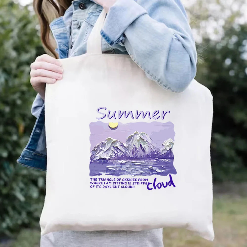 

White and Black Oil Print Flower Canvas Tote - Eco-Friendly Reusable Shopping Bag, Hand Carry All for Work & School