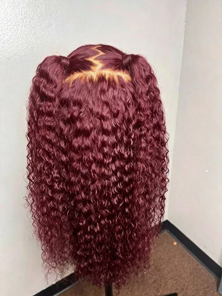 250 Dichte Deep Wave 99J Burgunderrot 13x4 Lace Frontal Perücke Echthaar 30 Zoll HD Lace Front Perücken Rotwein Wasserwelle Remy Haar
