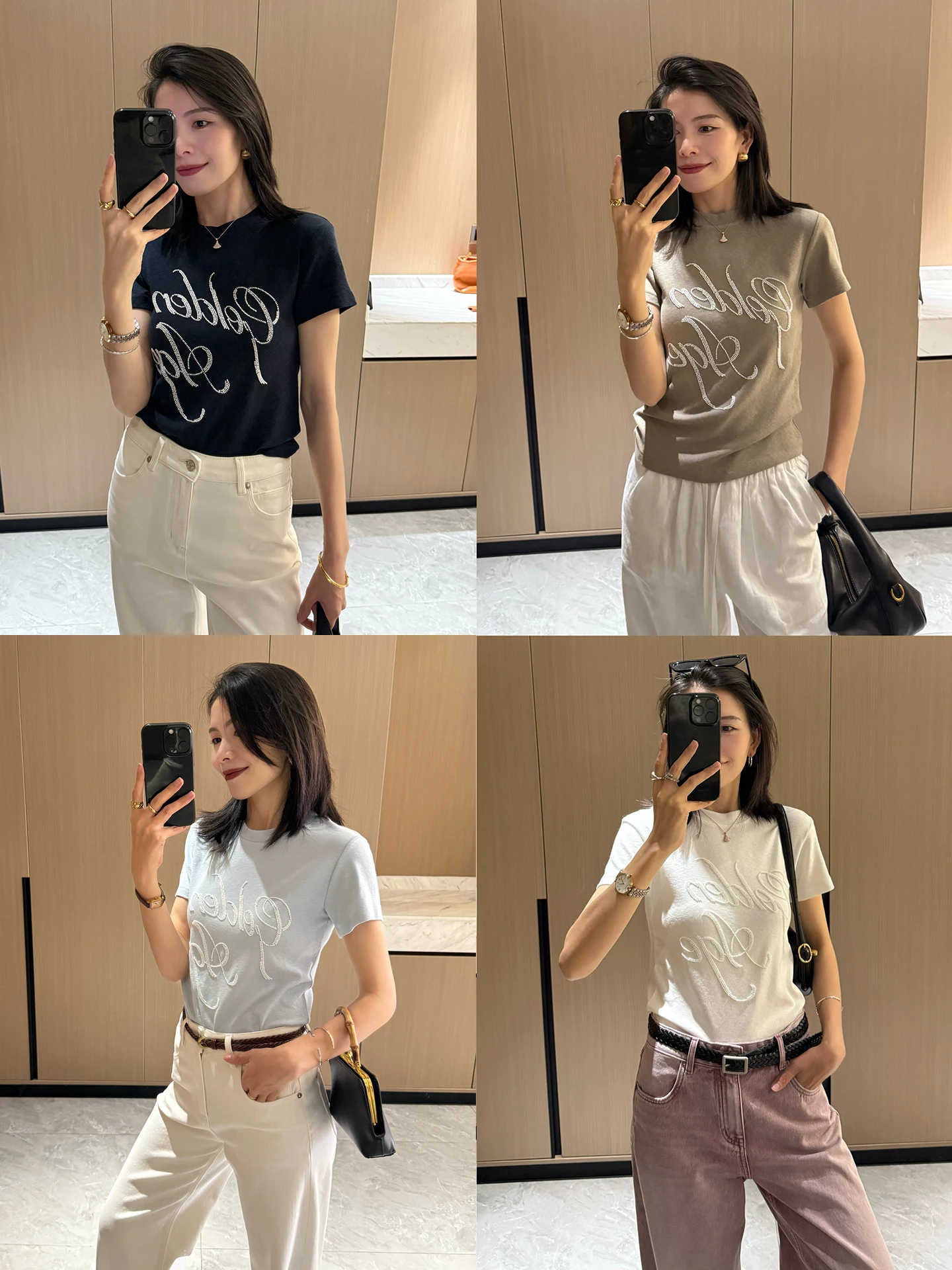 

Soft Cotton round Neck Short Sleeve Embroidered T-Shirt Women's Knittedwear Comfortable Base Layer Top Stylish Commute Style