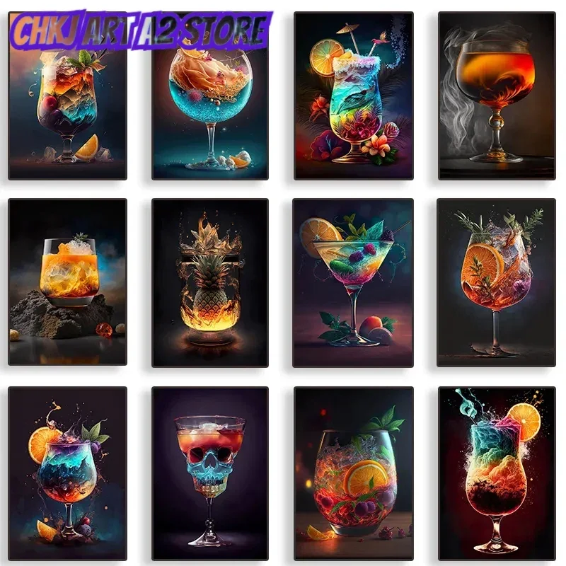 Colorful Cocktail Vintage Poster Mojito/Tequila/Brandy/Whiskey Canvas Painting Print Wall Art Picture for Bar Kitchen Home Decor