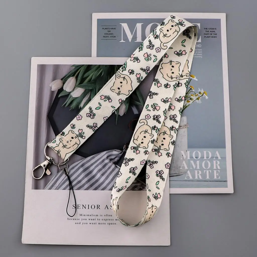 Cute Flowers Cat Lanyard for Key ID Card Gym Cell Phone Straps USB Badge Holder DIY Hang Rope Lariat Lanyard Phone Accessories view 5