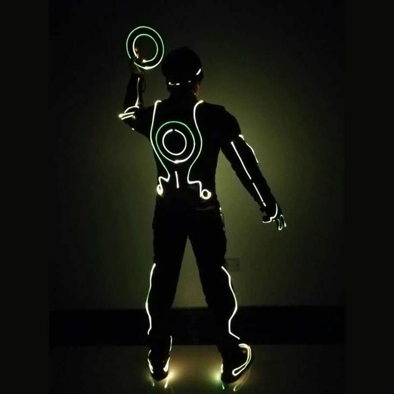 เสื้อผ้าใยแก้วนําแสงส่องสว่างเสื้อผ้าที่ตั้งโปรแกรมได้เสื้อผ้าเต้นรํา LED ส่องสว่างเครื่องแต่งกายสําหรับการแสดงบนเวทีดีเจดิสโก้
