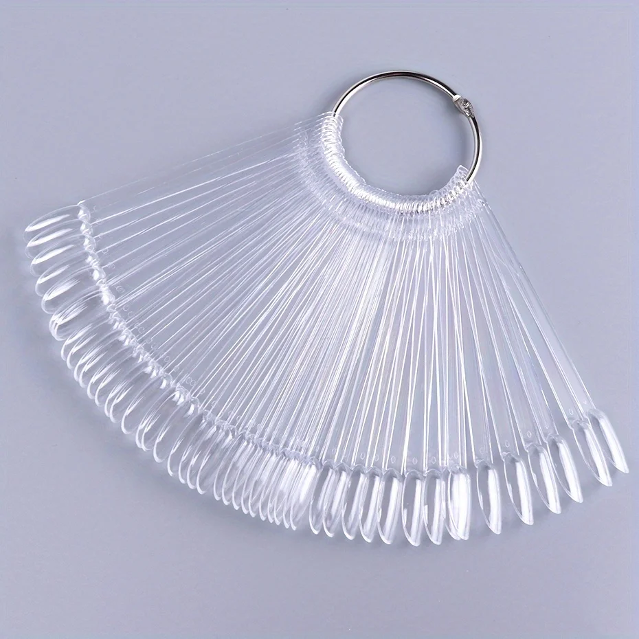 50pcs False Nail Display Tips Clear Nature Color Chart Oval Fan Style UV Gel Polish Swatch Shows Palette Practice Manicure Tools
