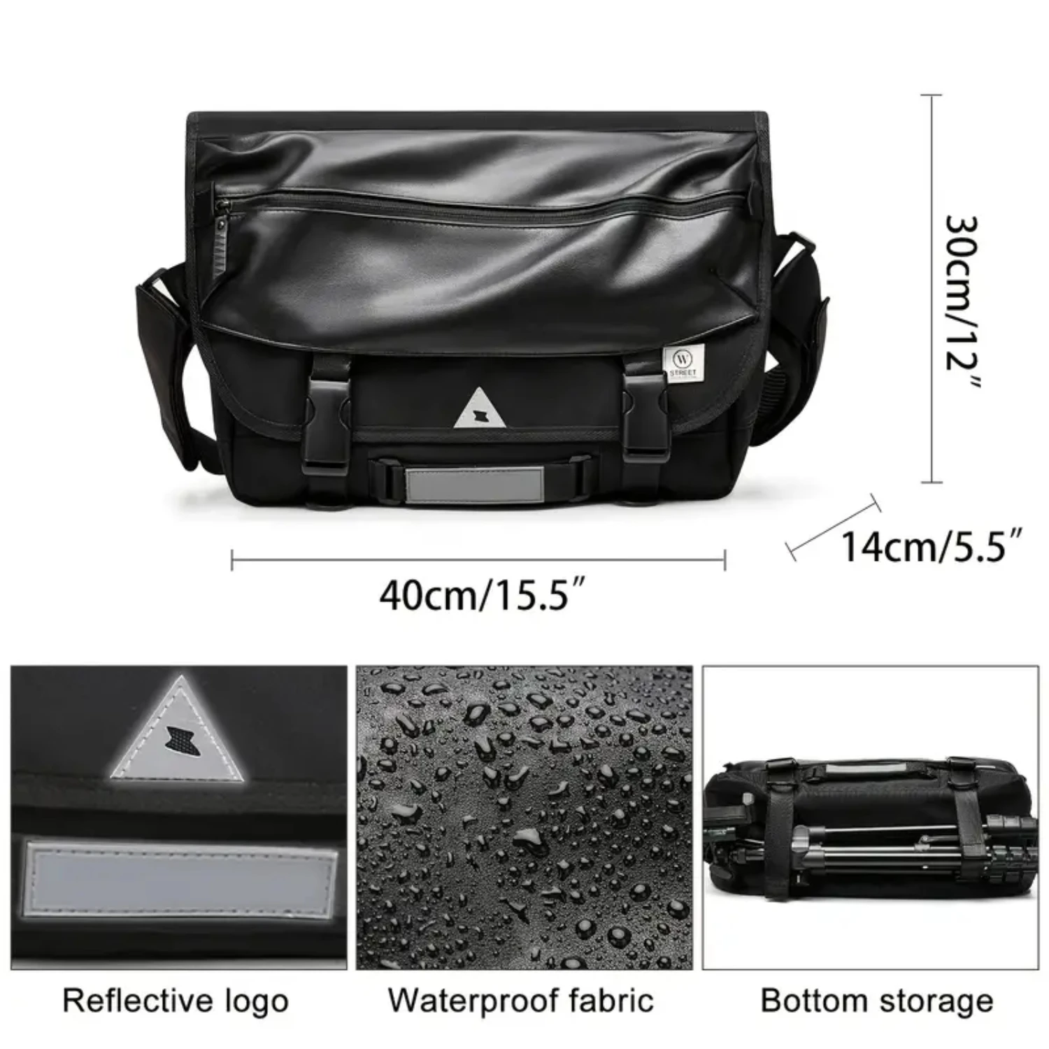 Waterproof and Reflective Enhanced Shoulder Bag for Increased Visibility and Safety with Large Capacity for Laptops