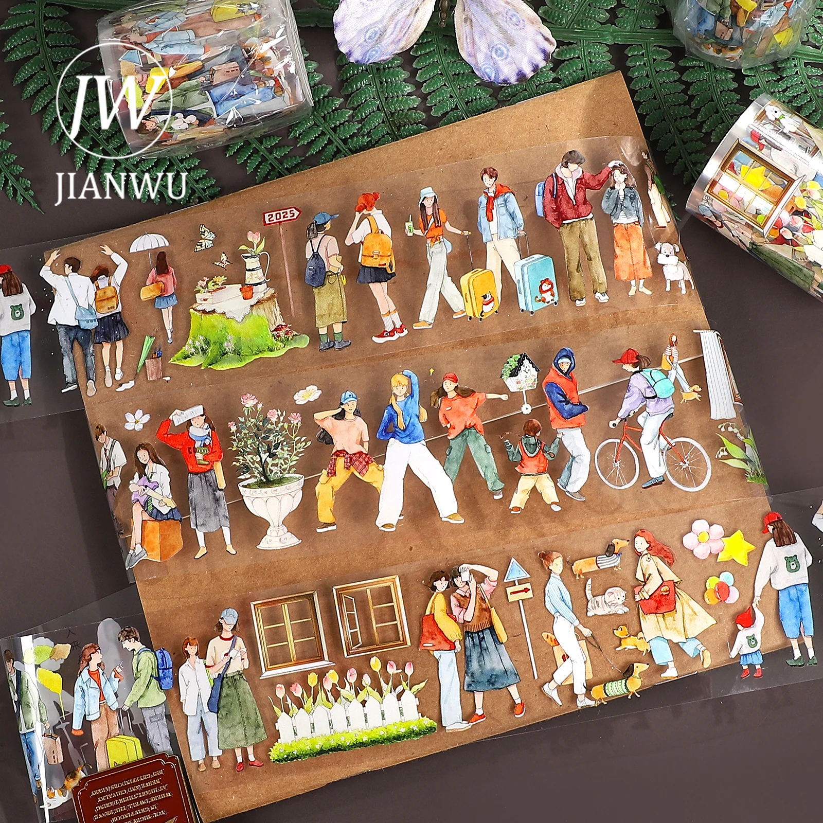 JIANWU 50mm*5m Vintage Character Travel Landscape Material Collage Scrapbooking PET Tape Creative DIY Journal Stationery