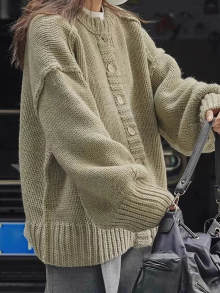 Осень-зима, повседневный свободный кардиган, свитер, женский новый модный однобортный свитер, пальто, элегантная офисная женская зимняя одежда