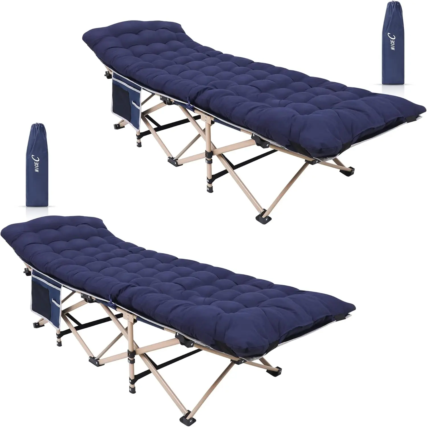 

Camping Cots, Camping Cots with Mattress, for Adults, Folding Cot, with Pillow, Carry Bag & Storage Pocket, Extra Wide St