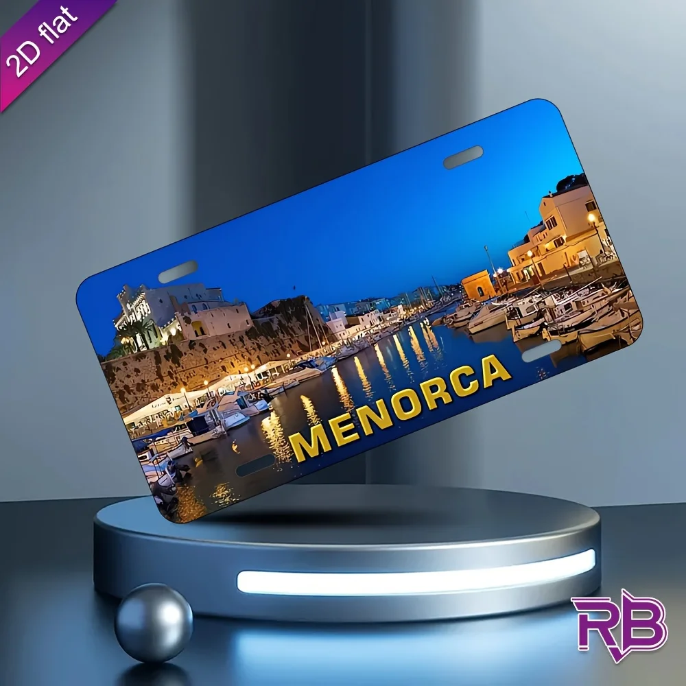 2D Flat, [2D Flat], 1pc Menorca Night View UV Printing Design Metal Sign - 30X15Cm/11.81X5.9Inch Indoor Outdoor Wall Decor, Suit