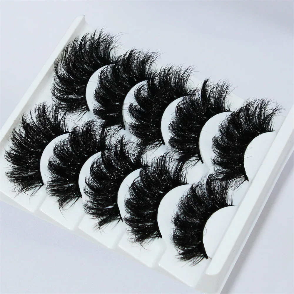 5 Pairs Faux Mink Lashes Dramatic Volume Thick Lashes Extension Fluffy Long  Natural  For Stage Cosplay Party Makeup