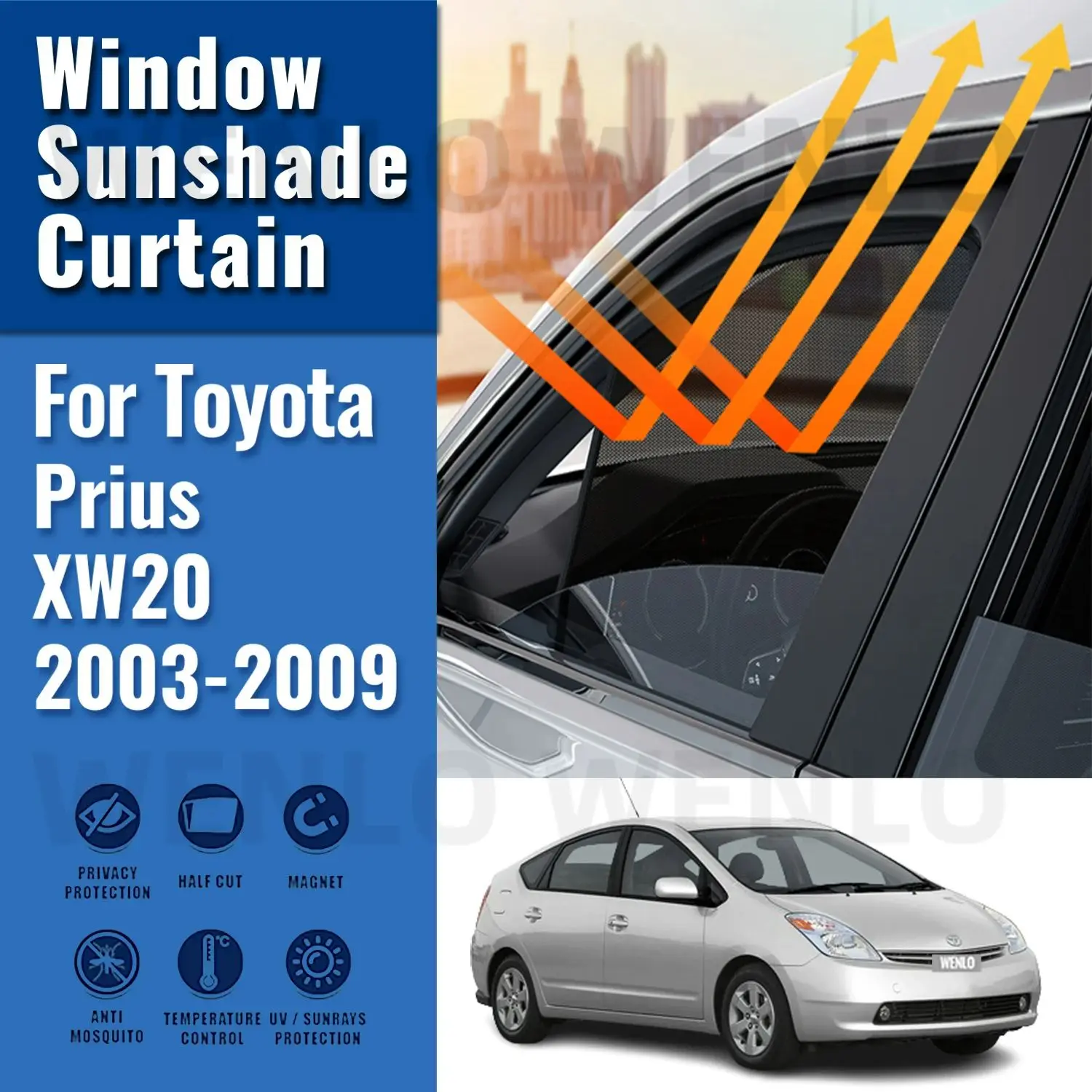 

For Toyota Prius XW20 2003-2009 Front Windshield Frame Curtain Magnetic Car Sunshade Shield Rear Side Window Sun Shade Visor