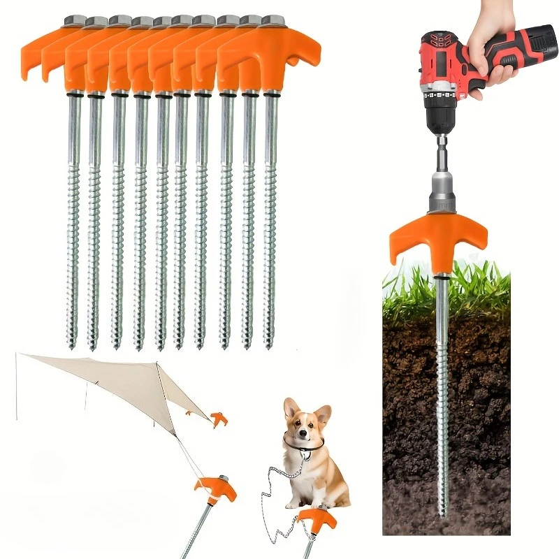 Conjunto de Estacas para Barraca Laranja, Acessórios para Equipamentos de Camping ao Ar Livre, Pregos Antiderrapantes para Barracas, Toldos e Sombras Solares