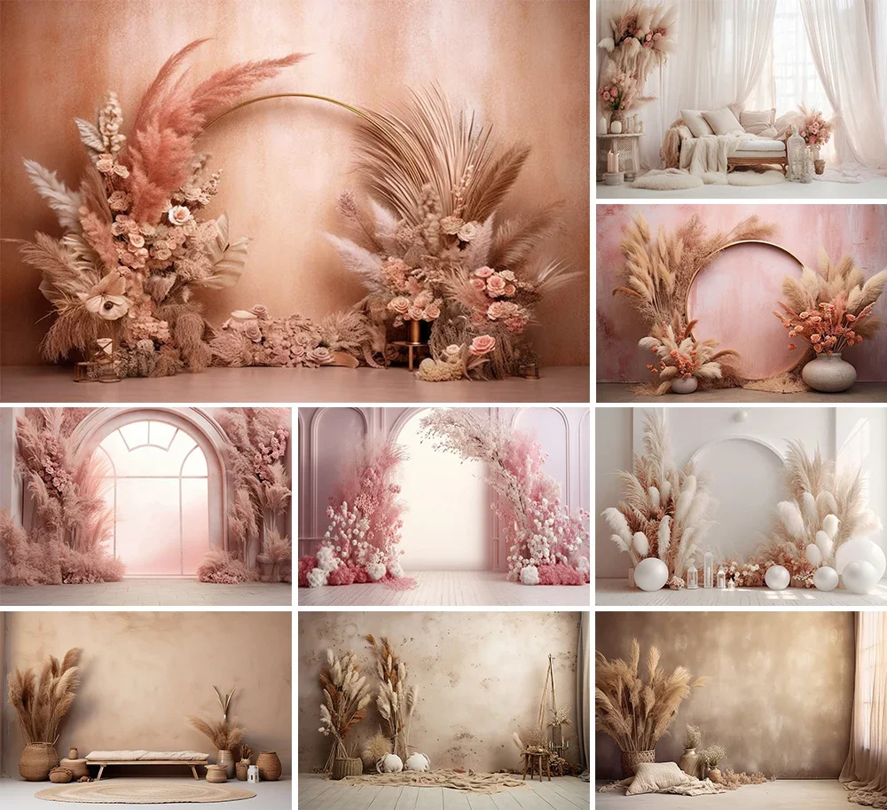 

Mehofond Photography Background Bohemian Pampas Pink Floral Adult Birthday Wedding Pregnant Portrait Decor Backdrop Photo Studio