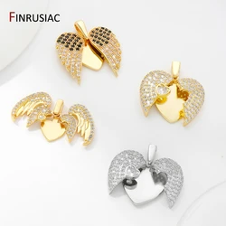 18K Gold Plated Brass Heart Pendant Charm For DIY Jewelry Making,Inlaid Zircon Wing Charm DIY Necklace Accessories