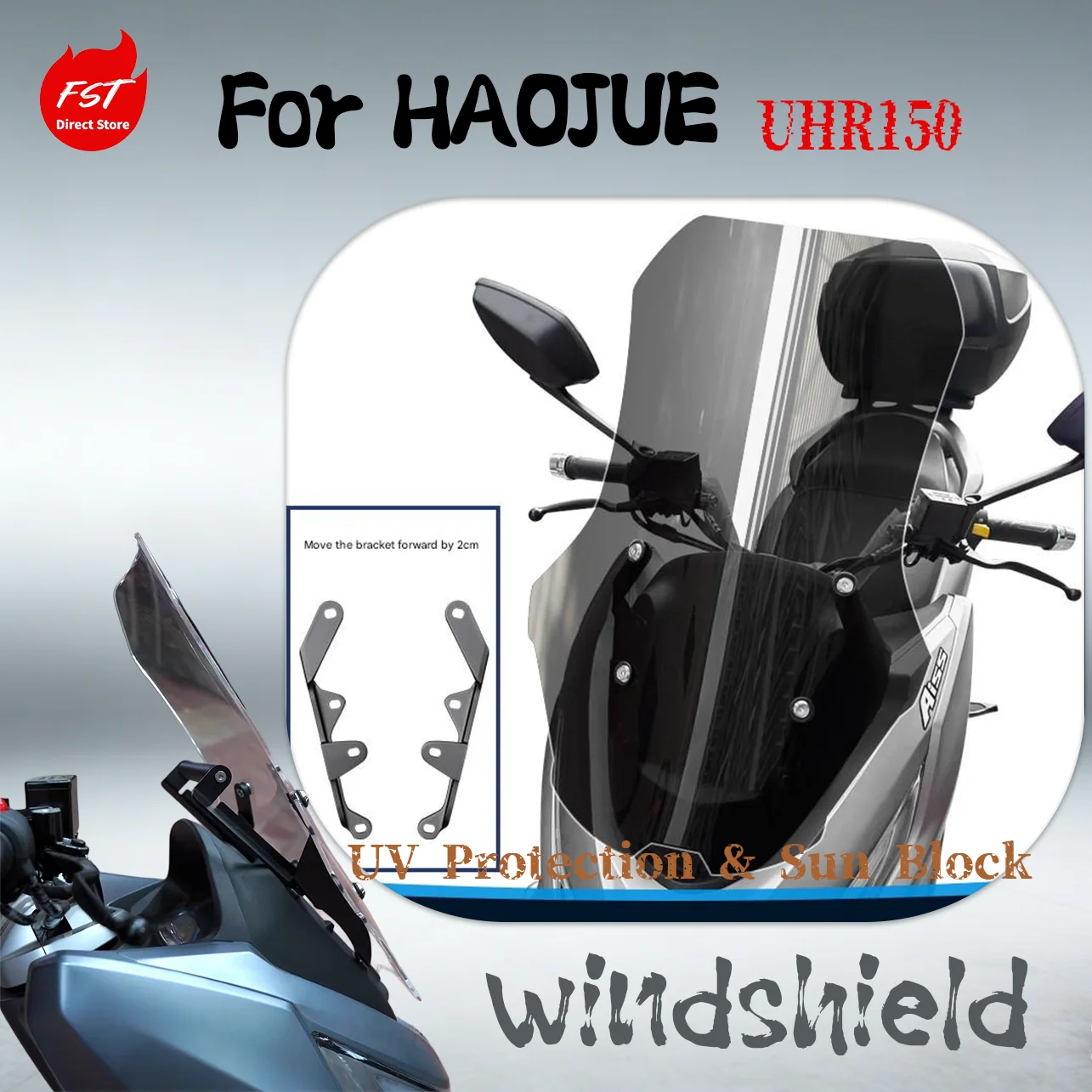 Dedicated Tall Windshield for Haojue UHR150, No Odometer Blocking, Comfortable Touring Scooter Parts