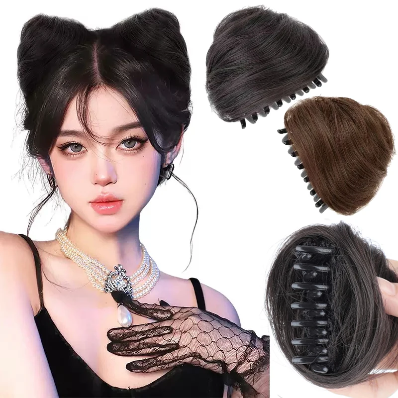 

1pair Synthetic Cat Ear Hair Bun Hair Claw Clip For Women Girls Ball Head Hair Bun Wigs Straight Clips Party Hair Accessories