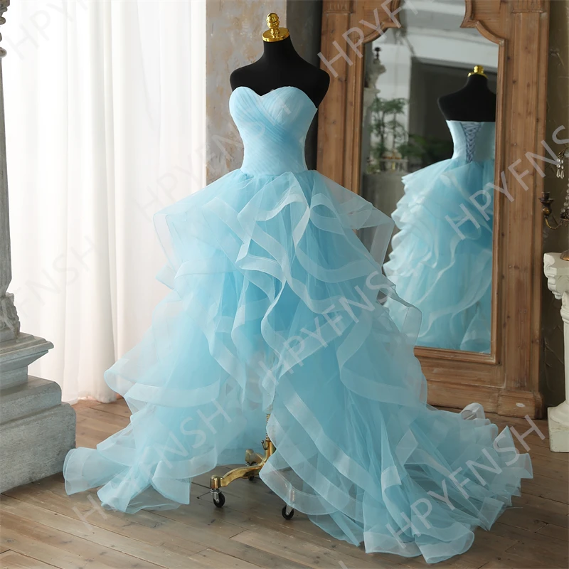 Vestido De Noiva New High-low Train Strapless Sky Blue Quinceanera Dresses Sweet Ball Gown Custom Colors Vestidos Make Plus Size