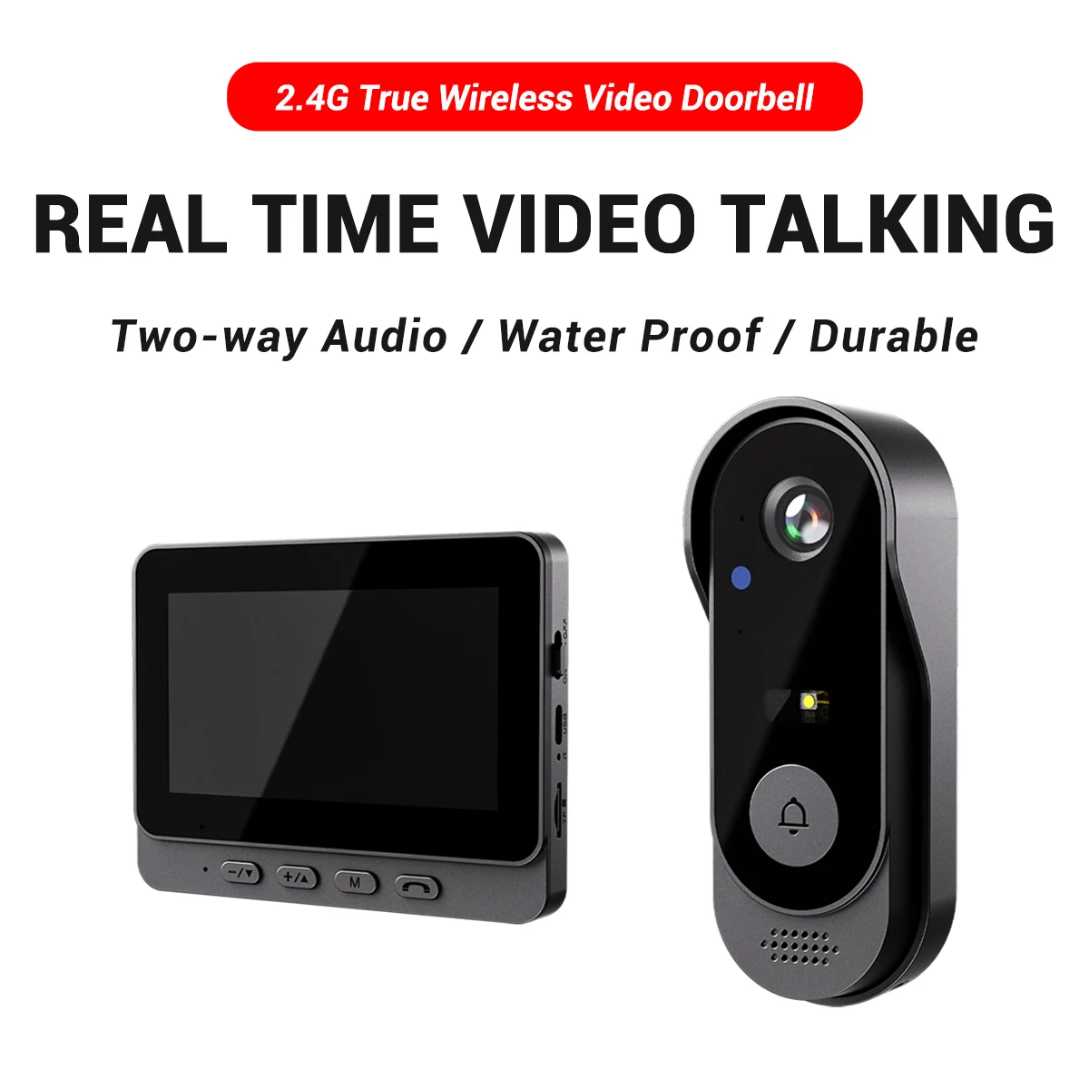 video doorbell with 4.3 inch monitor, IP66 water proof, TF card supported, local storage, auto capture, auto recording