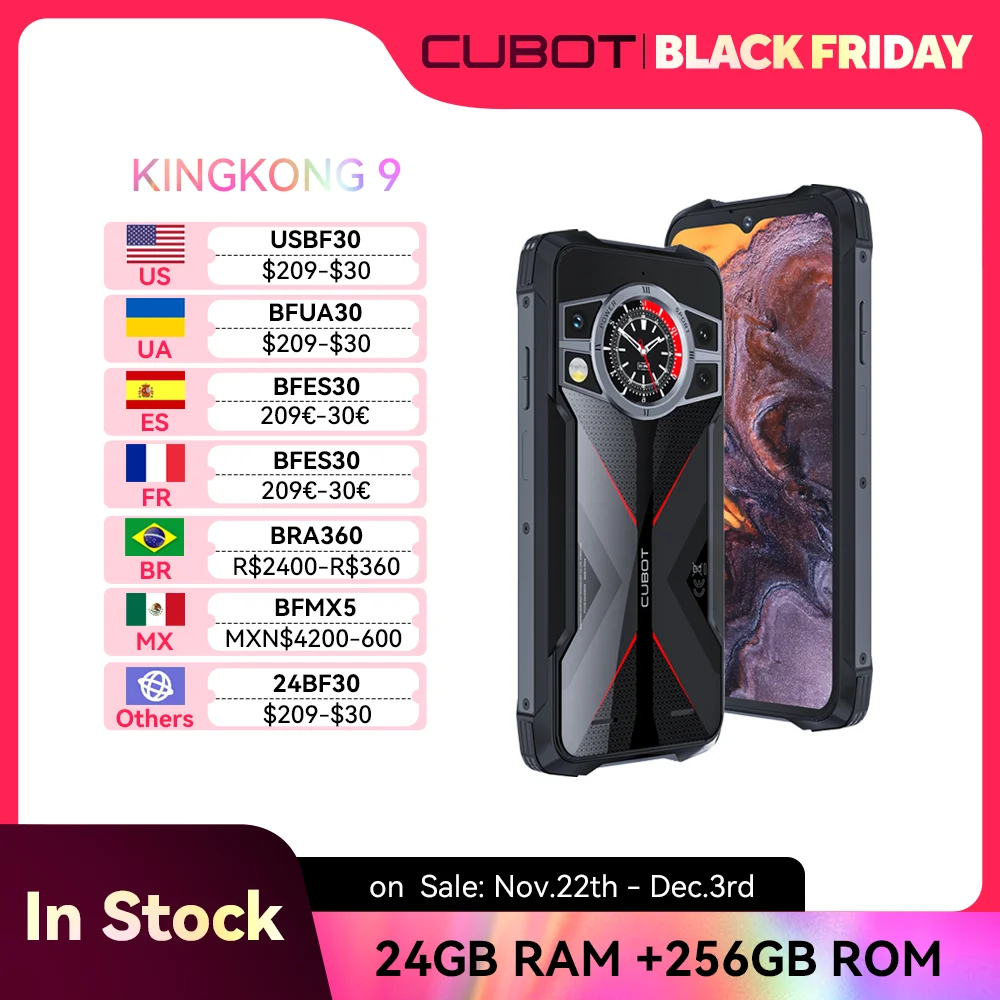 Cubot KingKong 9, Helio G99, 120Hz 6.583-Inch Screen, IP68 Waterproof Rugged, 24GB RAM(12GB+12GB), 256GB ROM, 100MP Camera, NFC