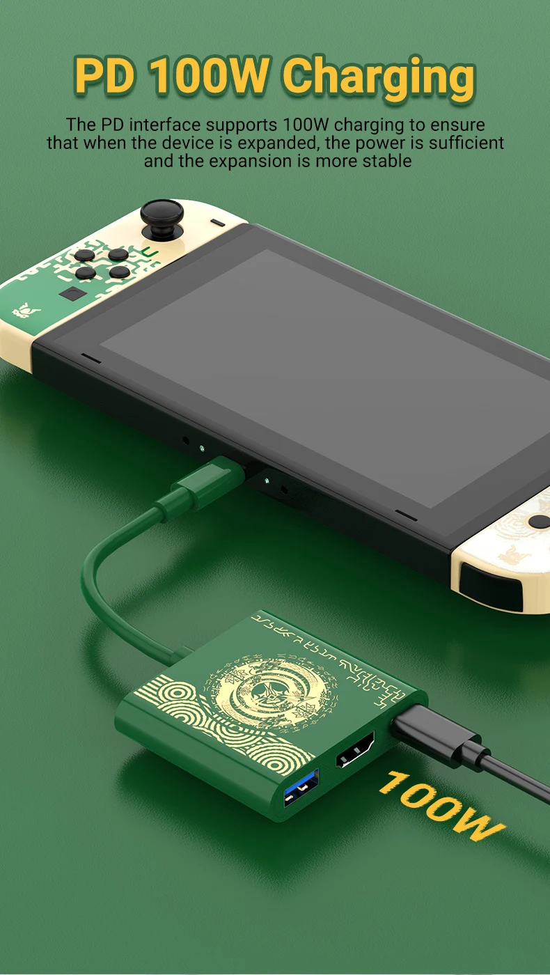 PD100W 3-IN-1-Spieledockingstation für Switch/OLED, unterstützt TV-Docking-Modus, USB-C auf 4K-HDTV-Hub für Steam Deck, Smartphone, iPad und Laptop. – Detail 8