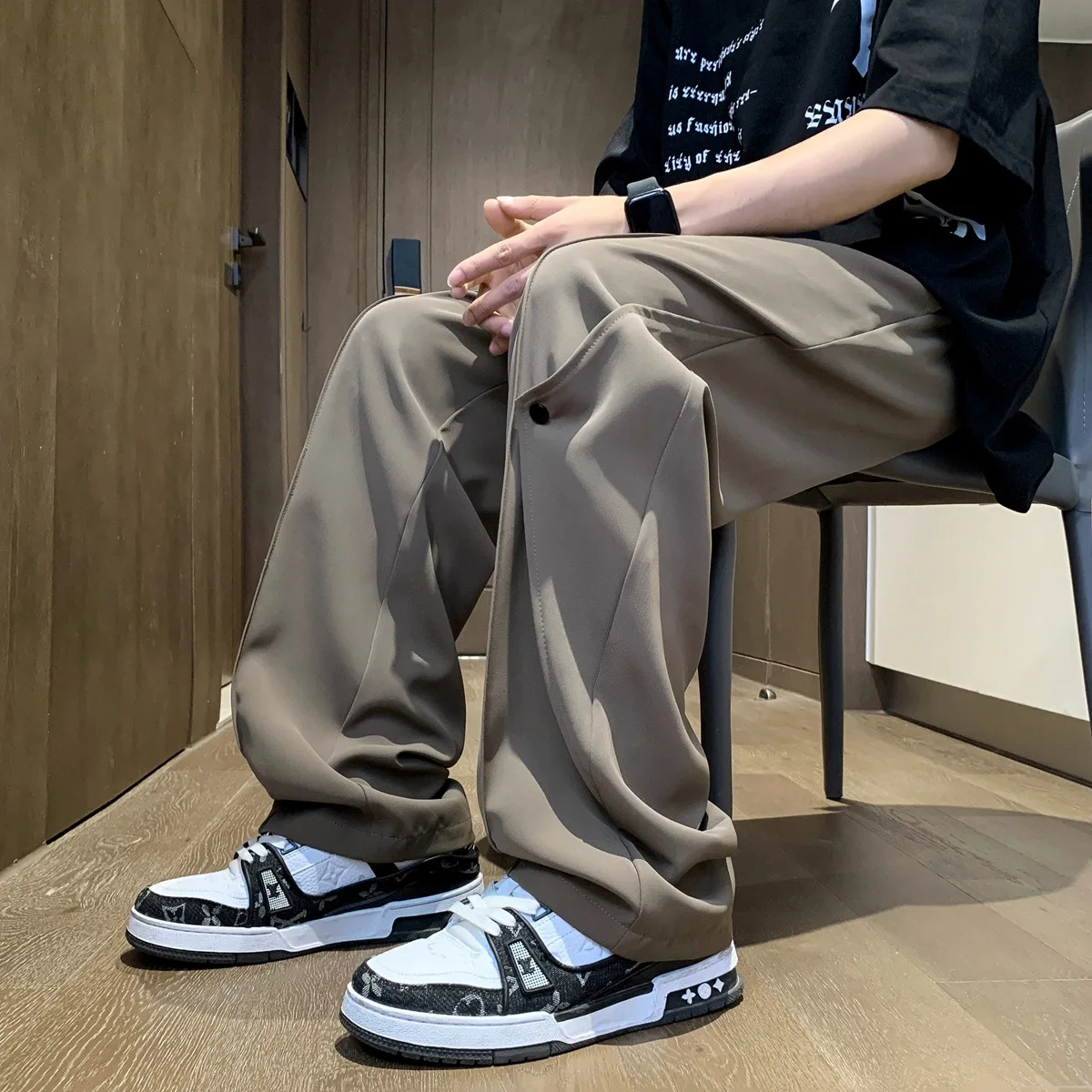 Elastic Waist Straight Pants Men's Casual Trousers Drawstring Baggy Jogging Pants Men's Summer Clothing Hip Hop Streetwear