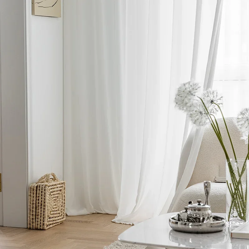 Anti-hooking Tulle Curtains for Living Room Balcony Bedroom Light-through Impervious To Anti-cat Scratching White Veil Curtains