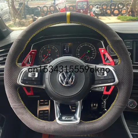 폭스 바겐 골프 7.5 R-라인 Scirocco GTI Sagitar CC Magotan B8 DIY 블랙 스웨이드 핸드 스티어링 휠 커버, 수제