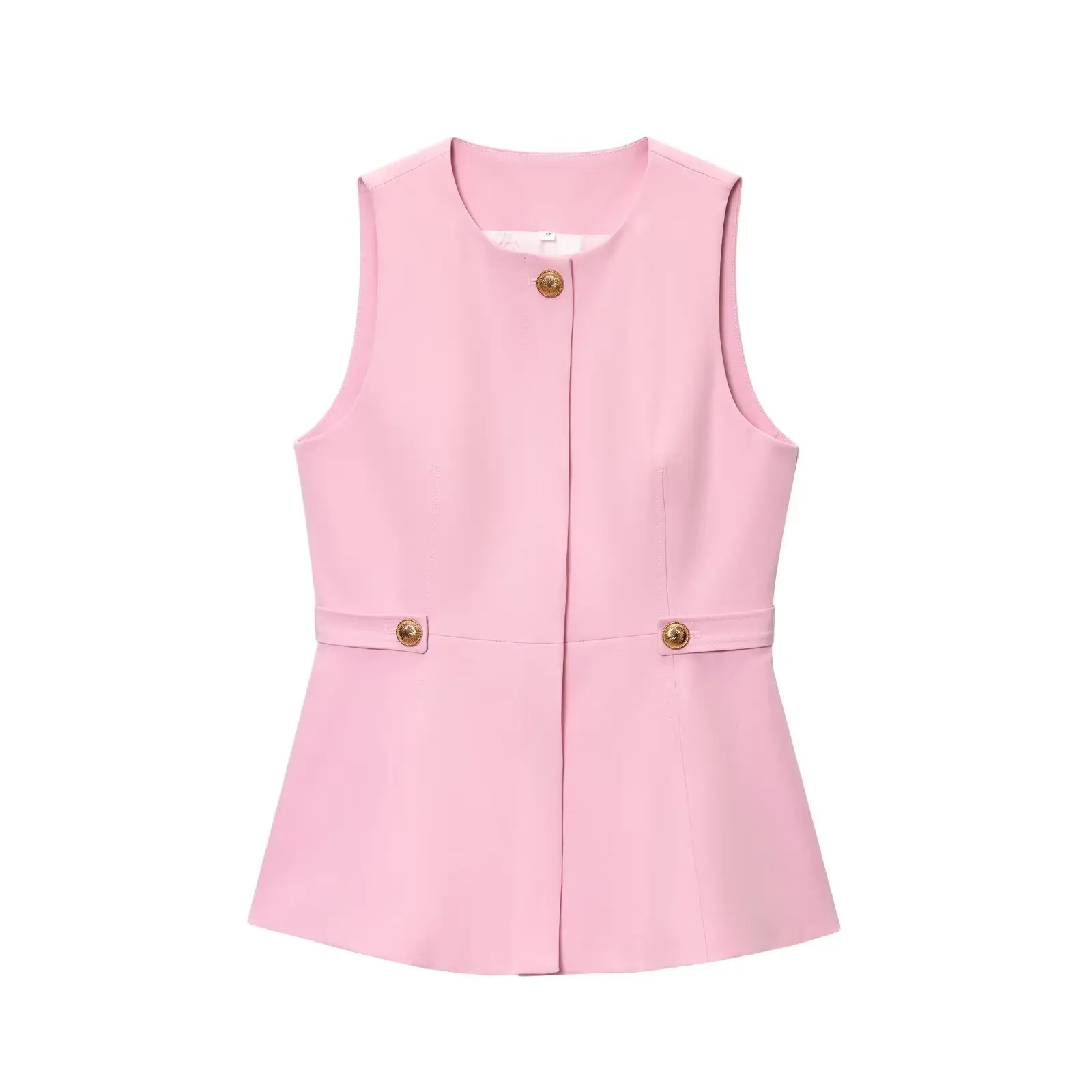 

Topenomi Pink Vest Women 2025 Autumn Simple Slim Fit Waist Sleeveless Jackets Top Elegant Metal Button Fashion Versatile Coats