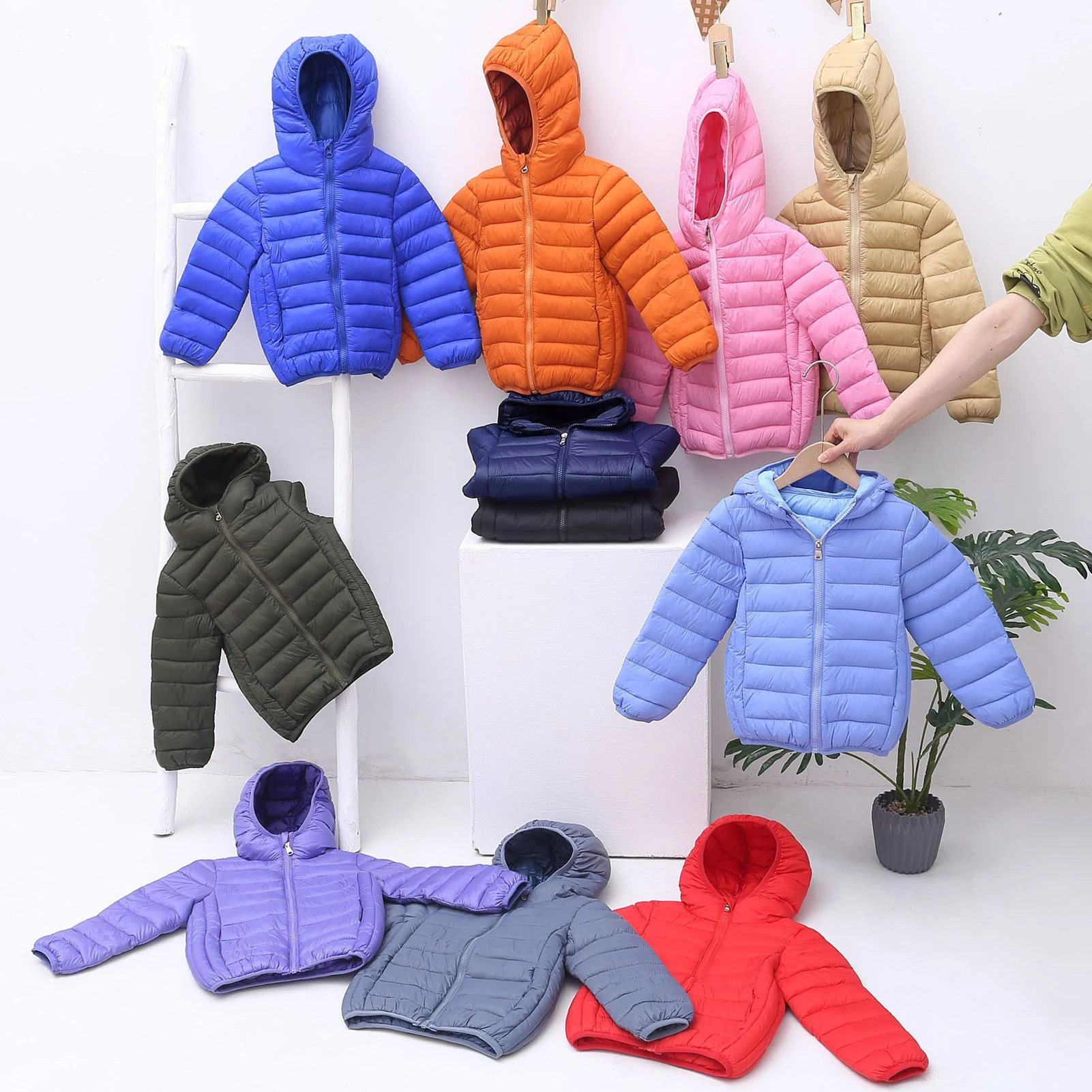 Kids Down Cotton Jacket,Solid Color Hooded Lightweight Warm Winter Coat,Boys' School Outerwear,Girls' Outdoor Puffer Coat