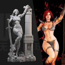 1/24 Resin Figure Model Kit Red Hair Female Swordsman Fantasy Hobby Miniature Diorama Toy Unassembled Unpainted  Garage kit