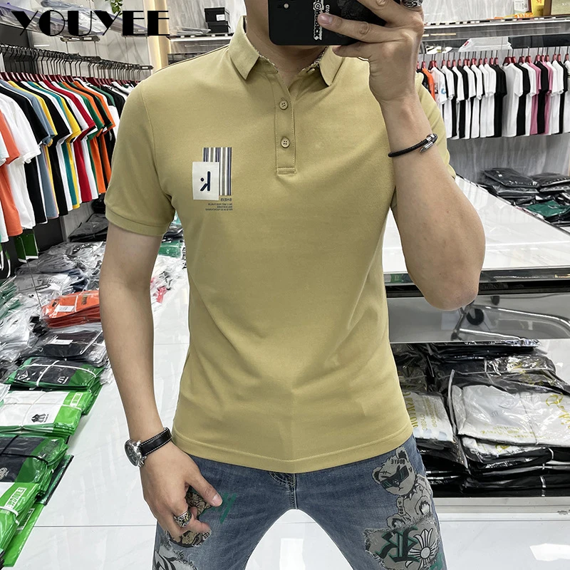 Polo Shirt Men's 2022 Summer New Slim Embroidery Printed Bust Male Tops Modern Stylish Khaki Man Short Sleeve Tees Clothing M-4X