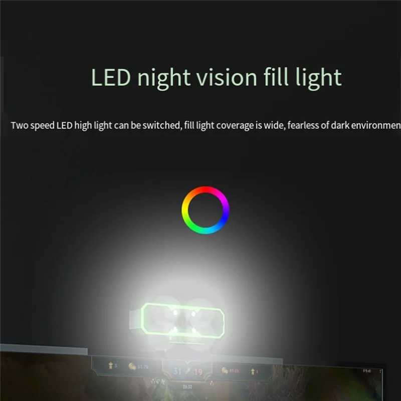 

Fill Light Webcam Microphone Gaming USB Camera 60Fps Computer 1080P Multifunction Webcam