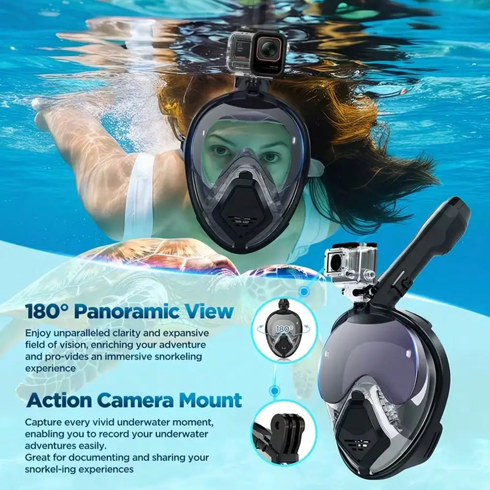 Devilfish Full Face Snorkel Mask Adults, Dry Top System Snorkeling Set with Foldable Sunglasses, 180 Degree Panoramic View Snork view 4