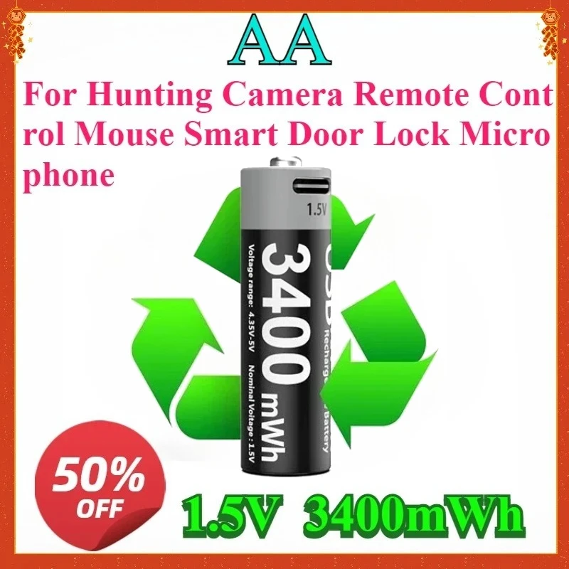 

For Hunting Camera Remote Control Mouse Smart Door Lock Microphone New USB AA 1.5V 3400mWh Type-C Rechargeable Lithium Battery