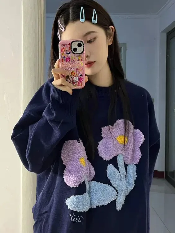 Korean lazy personalized street sweater women 2024 autumn winter new Y2K design sense wear for small people knitted sweater tops