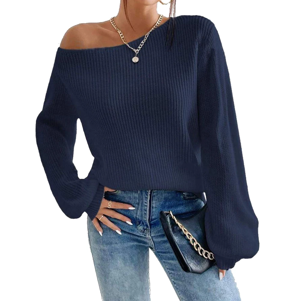 Off the Shoulder Knit Sweater Women New 2024 Casual Clothes Long Sleeve Boat Neck Autumn Winter Basic Loose Oversize Sweaters