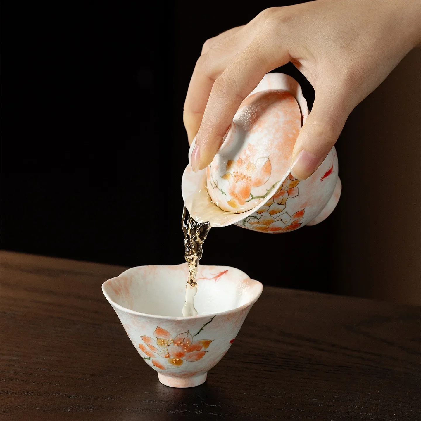 1PC Snowflake White Hand-painted Fog Powder Magnolia Household High-value Ceramic Cover Bowl KungFu TeaSet Flower Mouth Tea Bowl