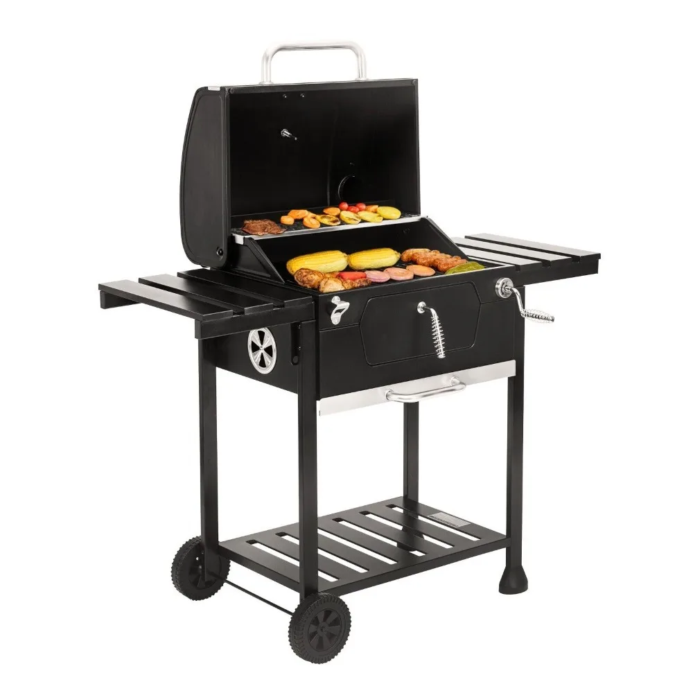 

Movable Charcoal BBQ Grill with Foldable Side Tables, Black