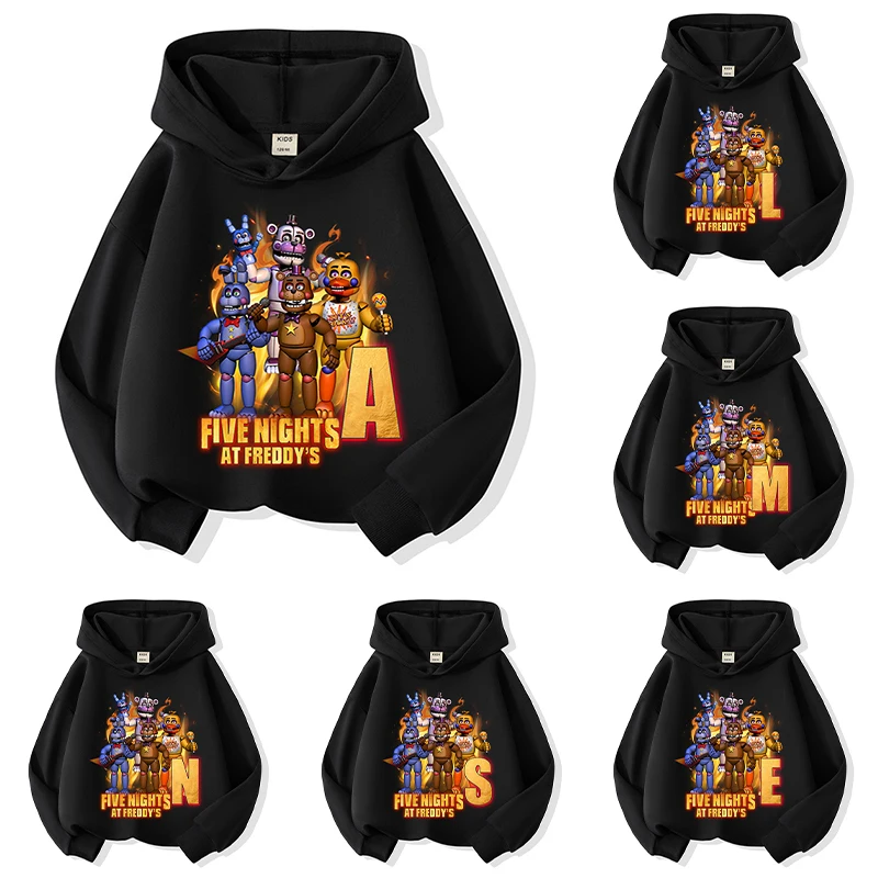 Five Nights At Freddys Kids Hoodies FNAF Cartoon Letter Printed Tops Boys Casual Sports Long Sleeves Autumn Children Clothing