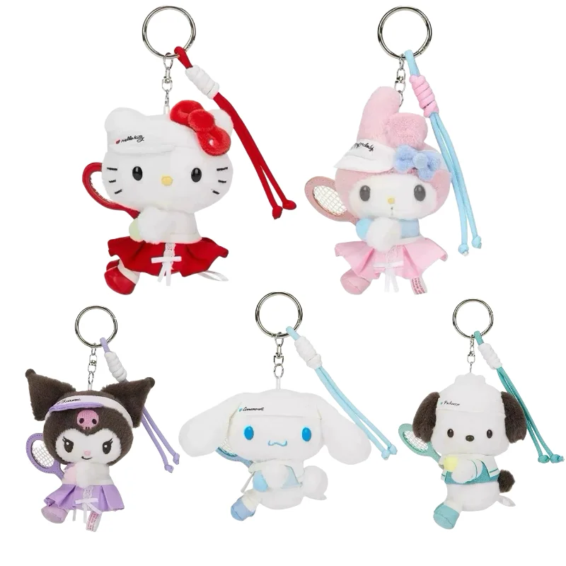 

New Sanrio Tennis School uniform series My Melody Cinnamoroll Hello kitty Kuromi Plush Keychain Kawaii Anime Stuffed Bag Pendant