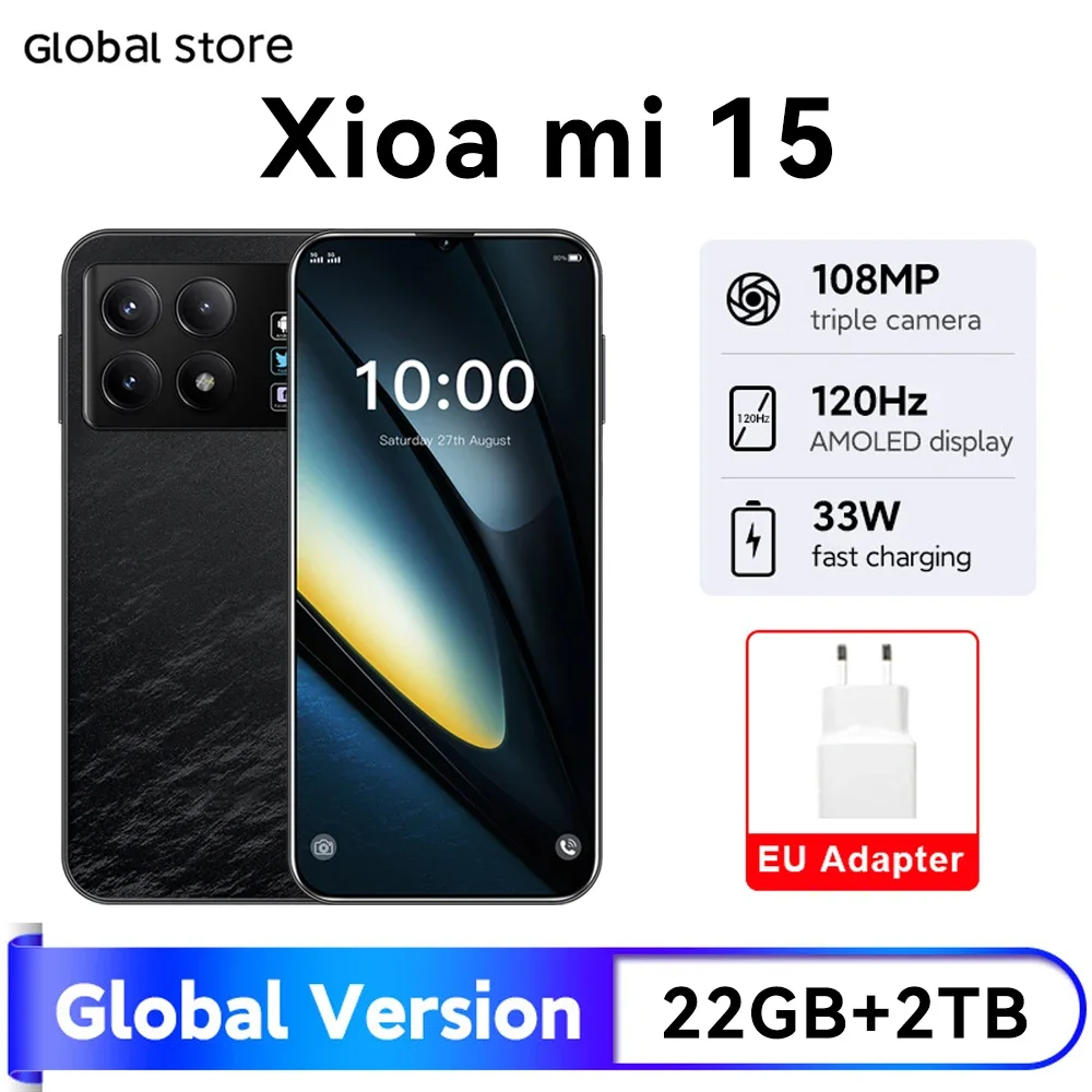 New Global Xioa mi 15 Smartphone 7.3 HD Screen 22G+2TB 8000mAh Android14 Celulare 5G Dual Sim Face Unlocked